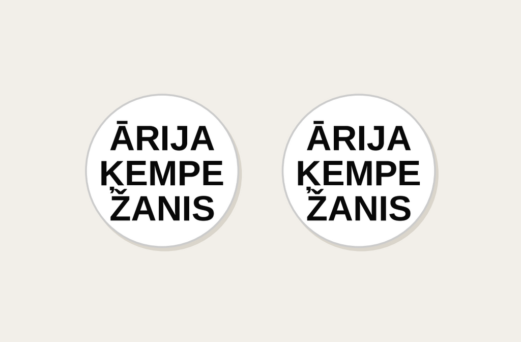 Pair of 42mm white custom text earrings with three lines of black Classic lettering